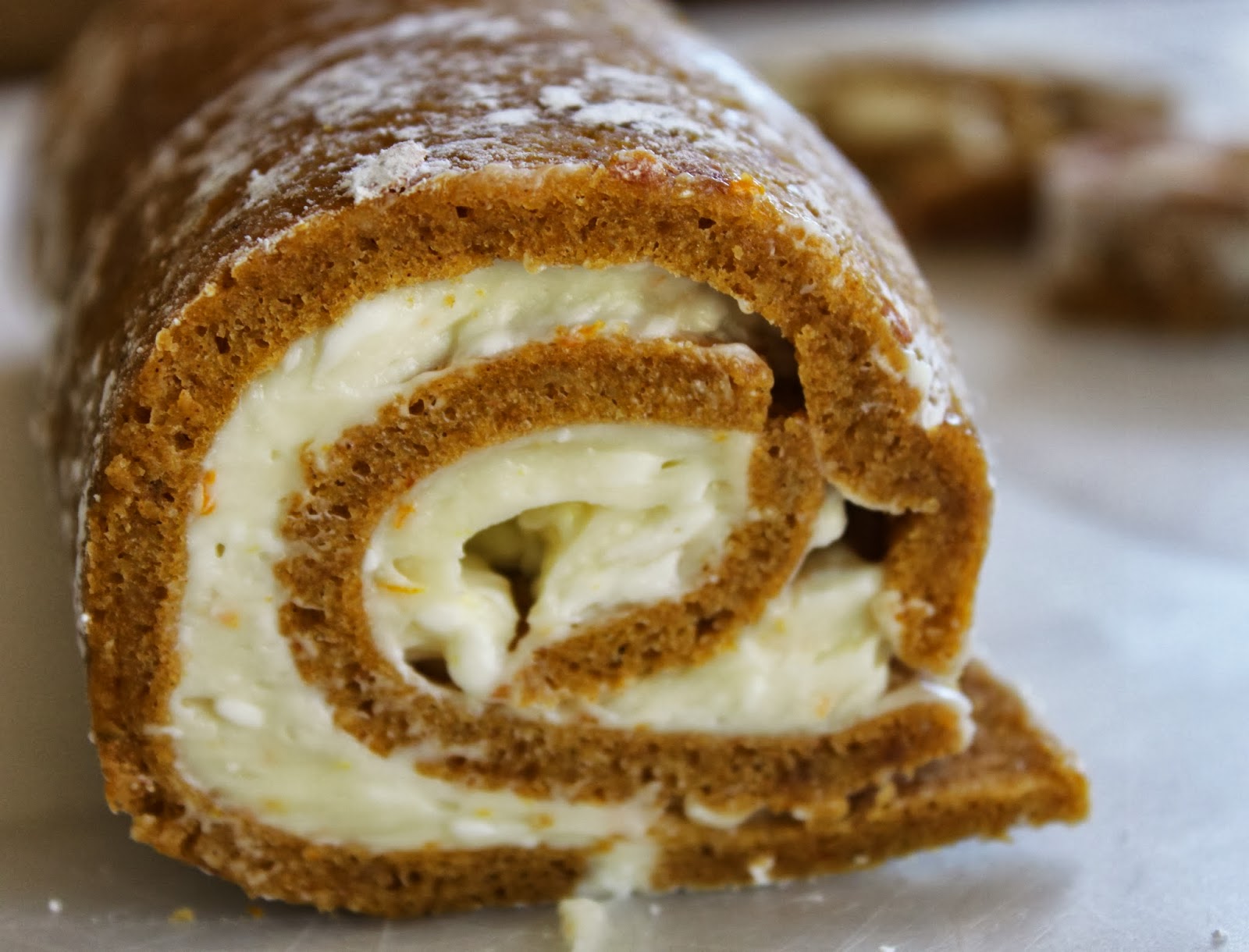 Classic Pumpkin Roll with Orange Cream Cheese Filling.