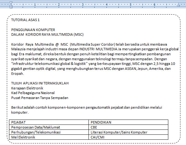 Tutorial Asas 1 Ms Word Private Class Computer