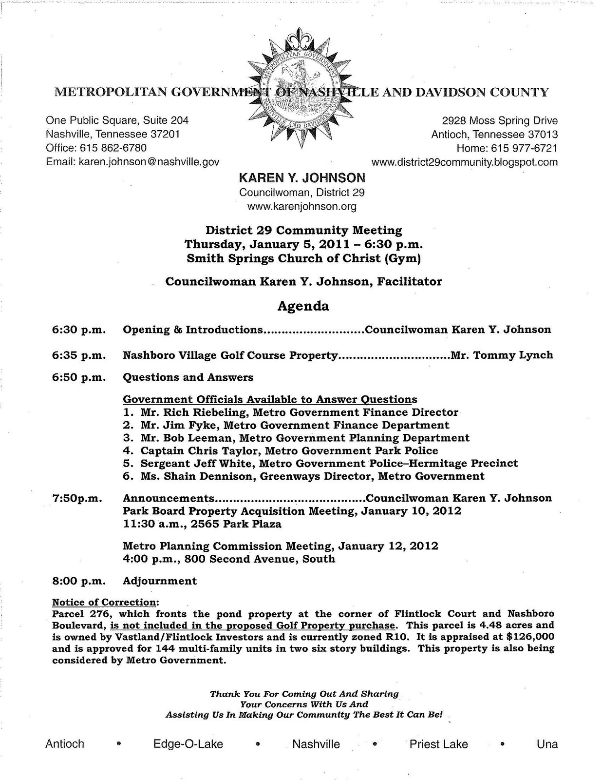 community meeting agenda