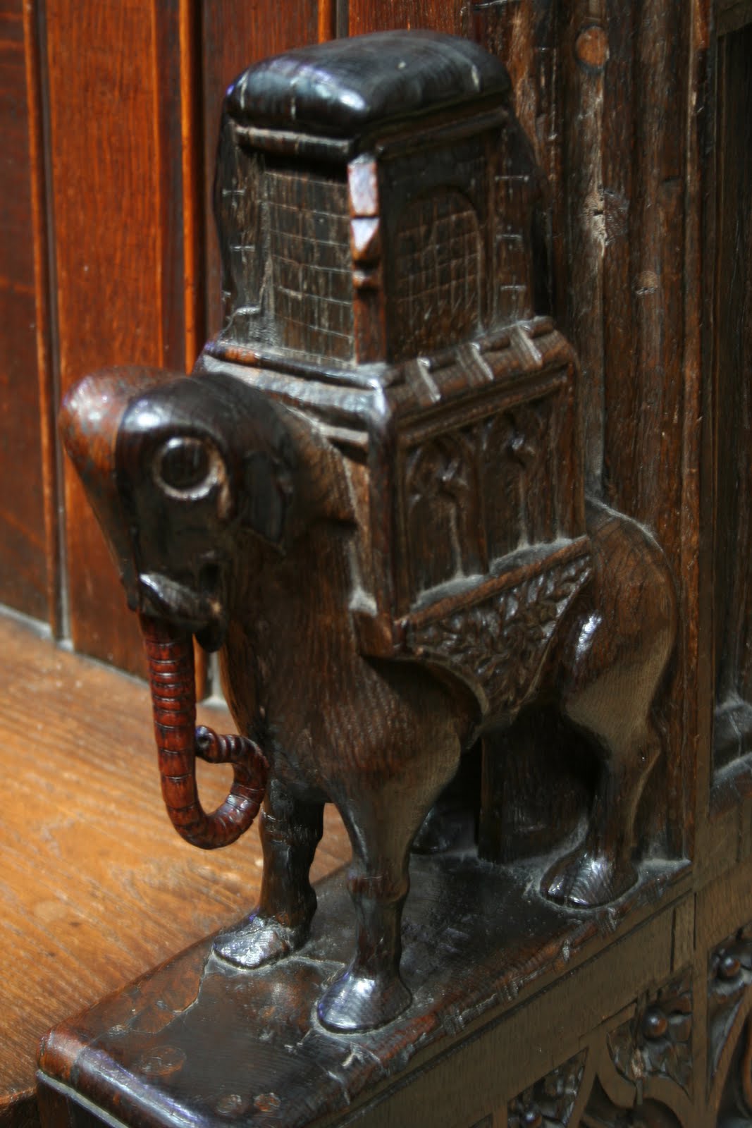 Around Chester Cathedral VII the Elephant in the Choir Stalls