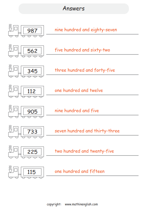 Grade 2 Math worksheets - Numbers up to 1,000 - Spelling Number words