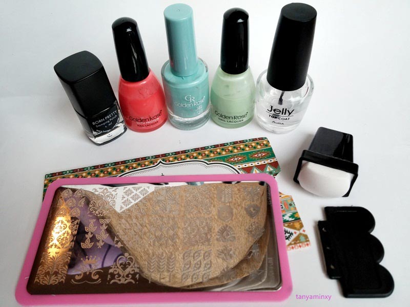 BPS Water And Stamping Decals Pastel Green Blue Coral Flowers Feathers Nails Nail Art Design Manicure