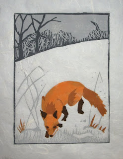 Fox reduction linocut print