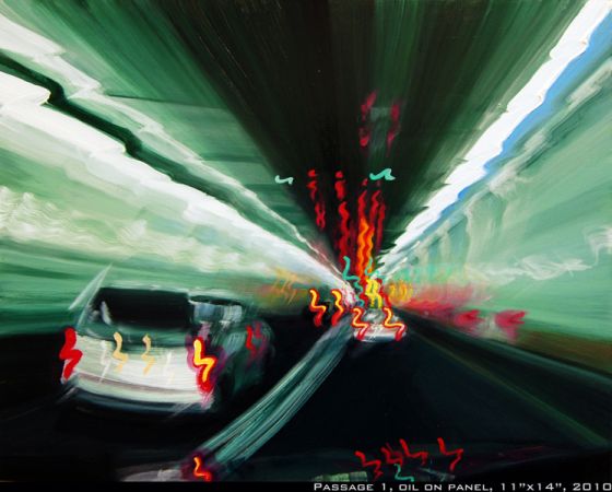 Alexandra Pacula pintura luzes da noite da cidade borradas velocidade