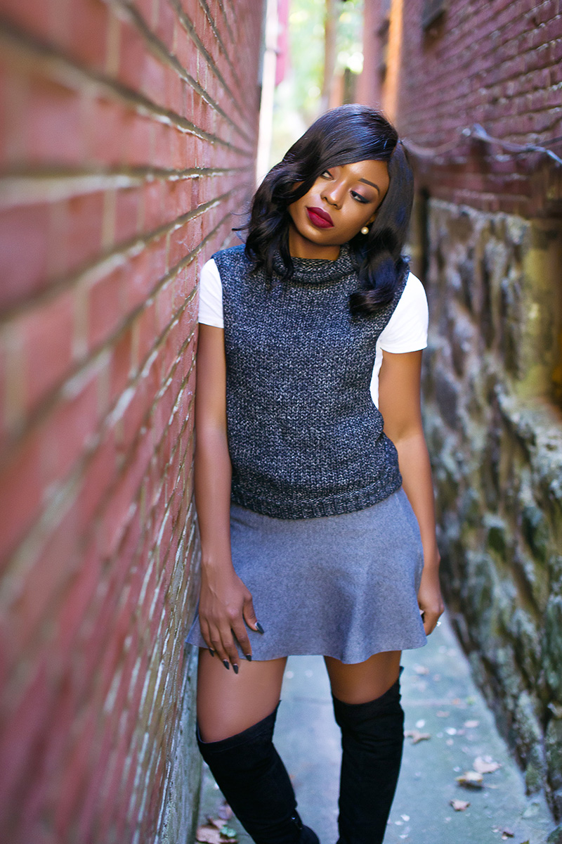 Grey touches, Fall outfit, grey sweater, Sam edelman over the knee boots, www.jadore-fashion.com