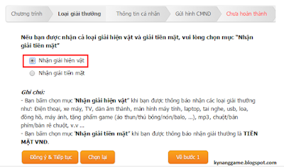 Chọn hình thức nhận thưởng Chọn hình thức nhận thưởng