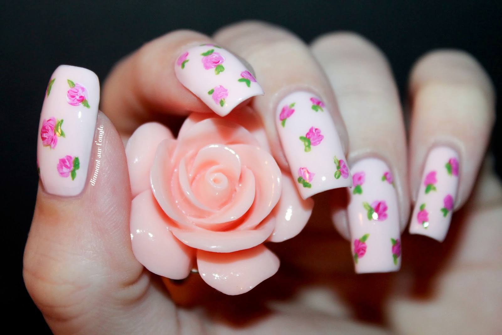 Vintage Pastel Pink Flower Nail Art