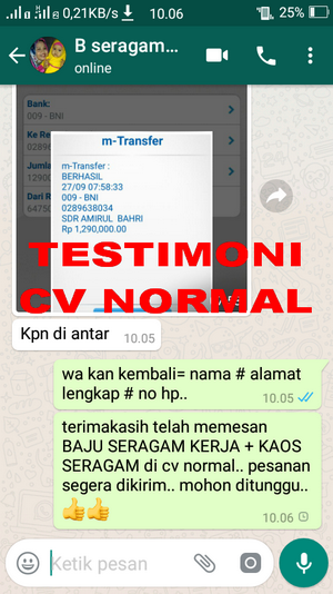 TESTIMONI PEMBELIAN SERAGAM KERJA/INSTANSI CV NORMAL