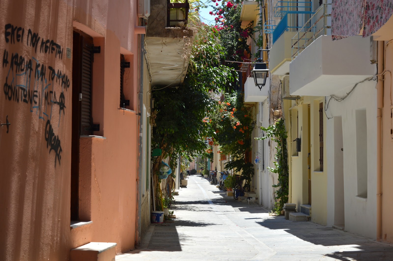 One of the many small streets in Rethimno from the beautiful island of Crete in Greece. One of the many small streets in Rethimno from the beautiful island of Crete in Greece.