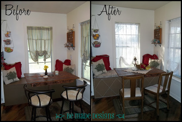 Breakfast Table Window Seat Redo Before & After {be made designs}