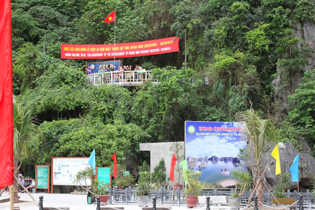 Getting down at the dock of Thien Cung Grotto at Halong Bay in Hanoi, Vietnam Getting down at the dock of Thien Cung Grotto at Halong Bay in Hanoi, Vietnam