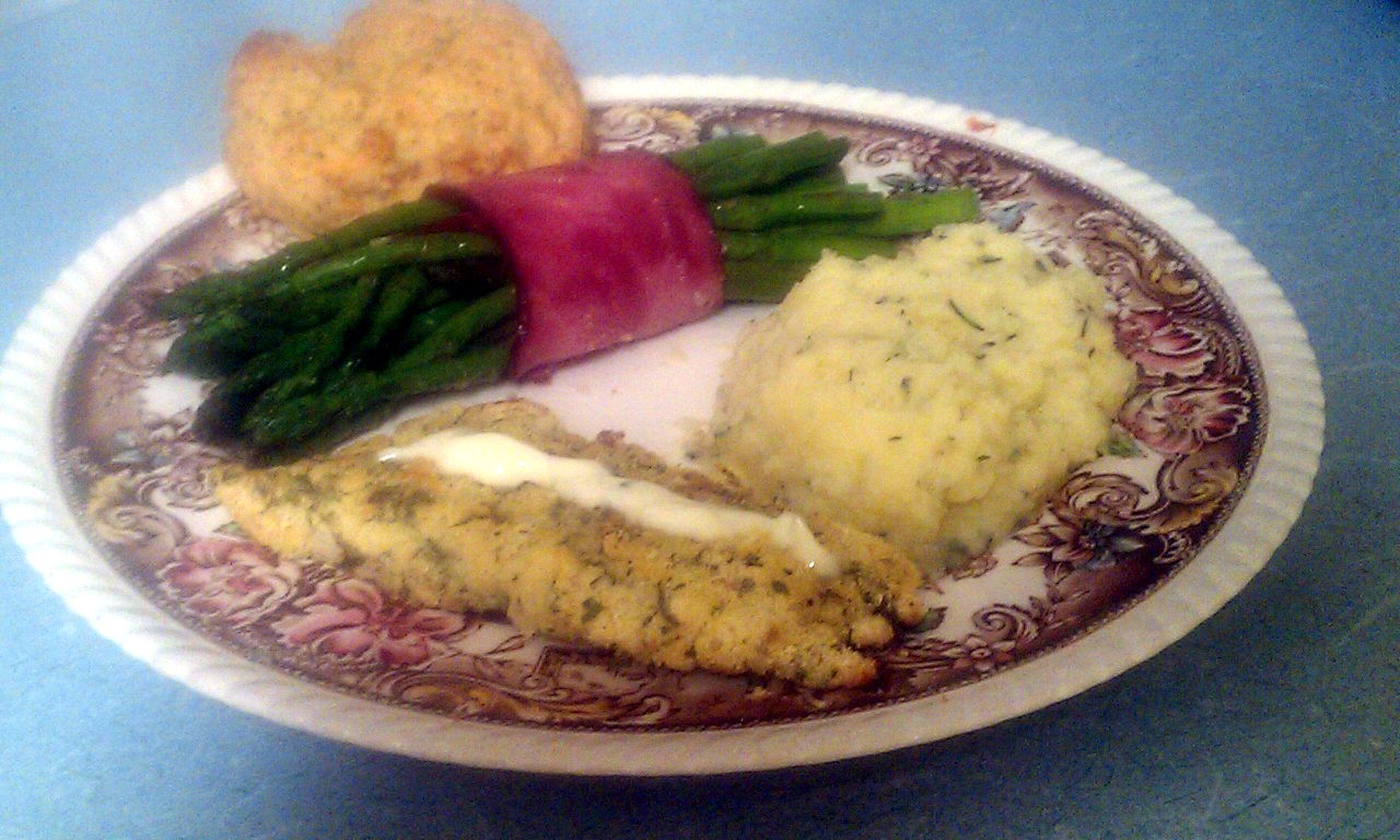 Kissing the Cook Cornmeal Crusted Baked Fish, Buttermilk and Roasted