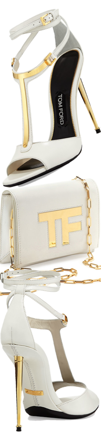 Tom Ford  Leather T-Bar Ankle-Wrap Sandal in White