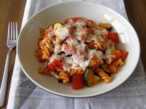 Zucchini and Red Pepper Pasta Bake