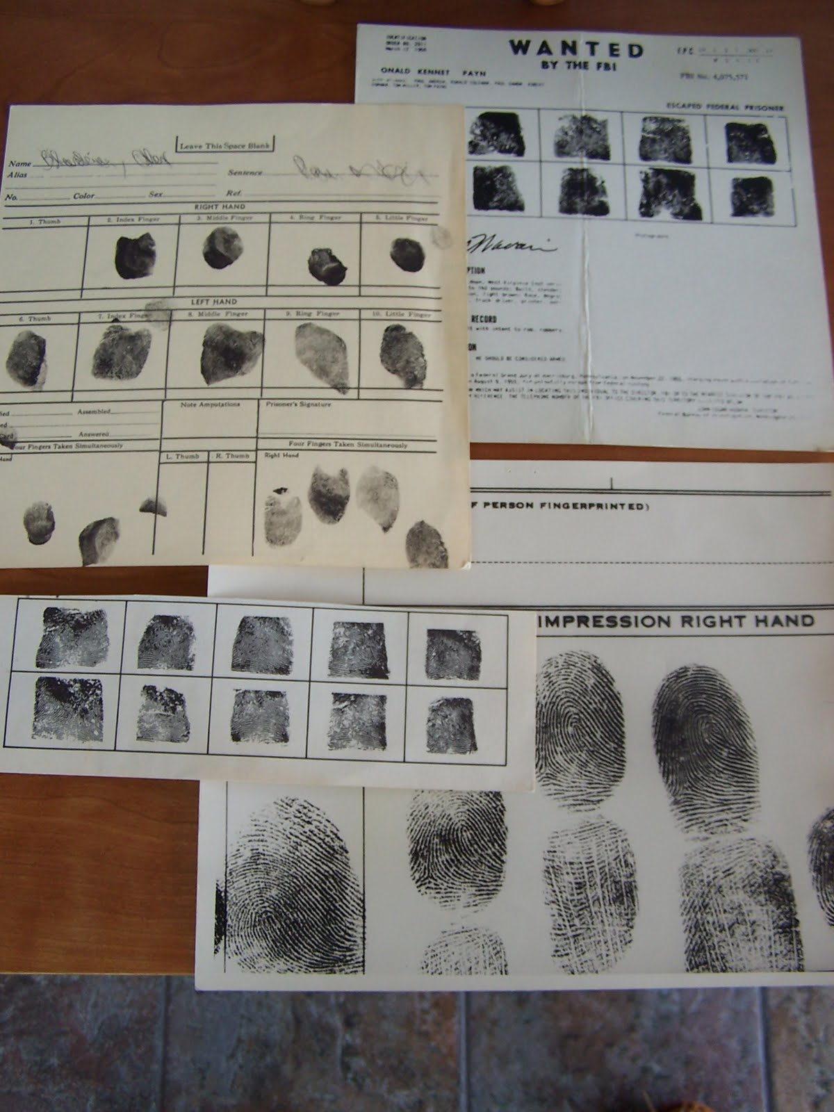 TWIN PEAKS PROPS FBI Fingerprint Sheets (Original)