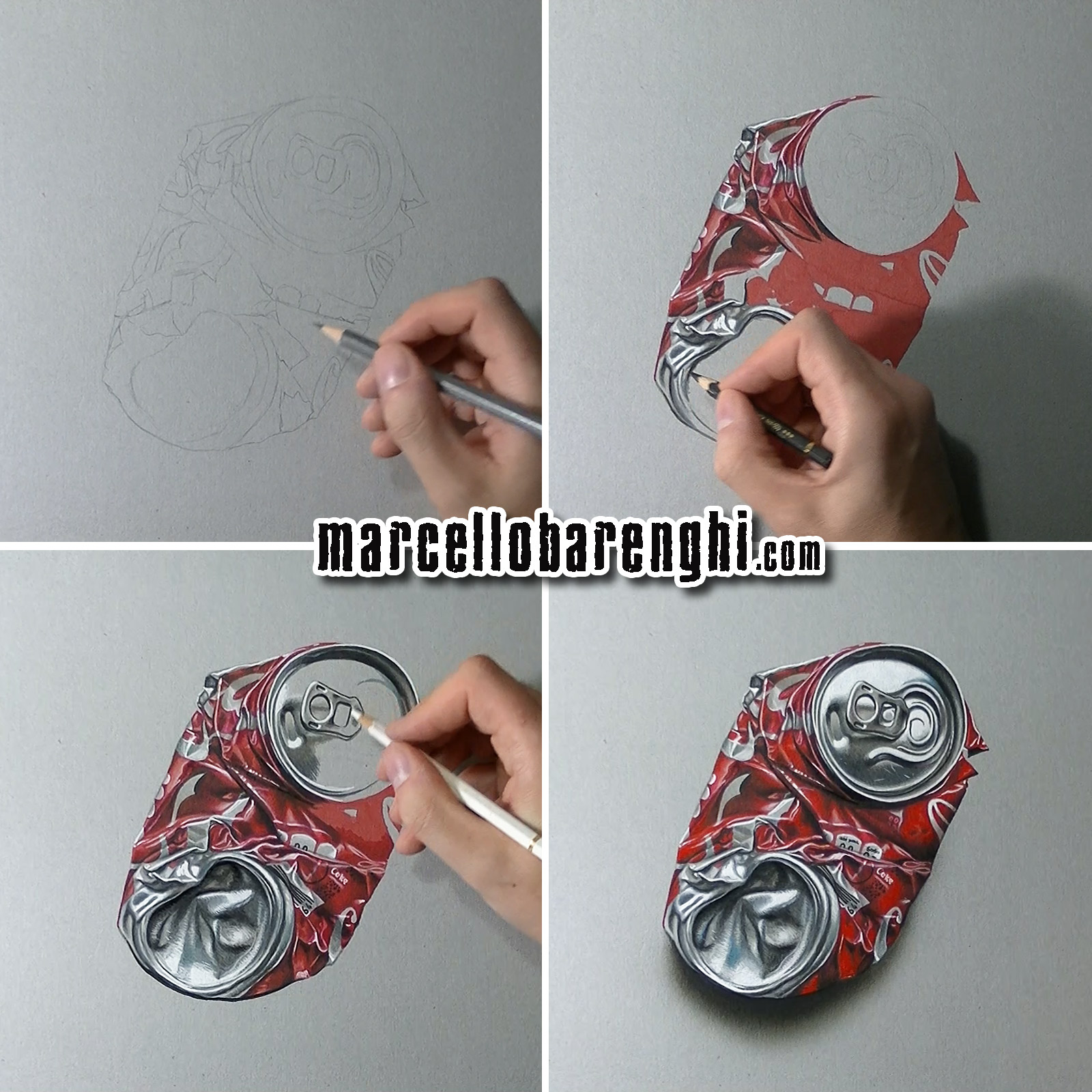 Marcello Barenghi: A crushed Coca-Cola can - drawing phases