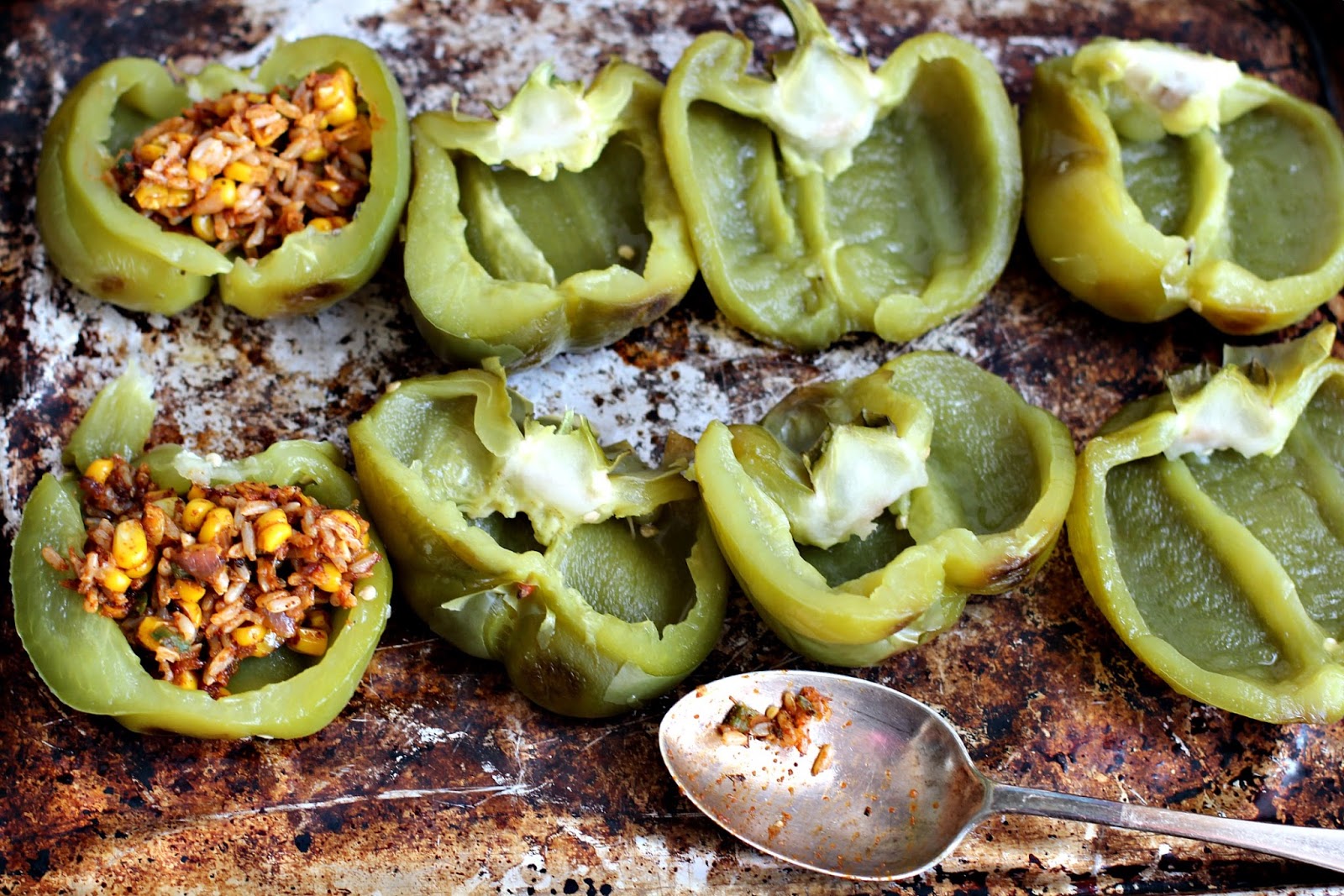 Milk and Honey Stuffed Green Peppers with CorianderLime Yoghurt Dressing