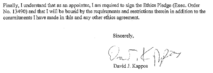David J. Kappos Ethics in Government Pledge, Jun. 02, 2009 David J. Kappos Ethics in Government Pledge, Jun. 02, 2009