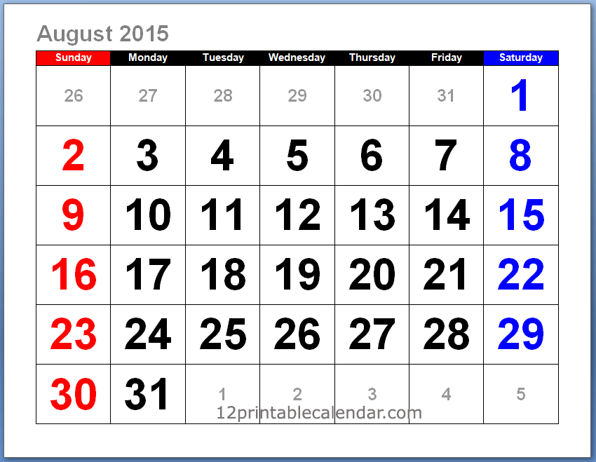 august calendars 2015