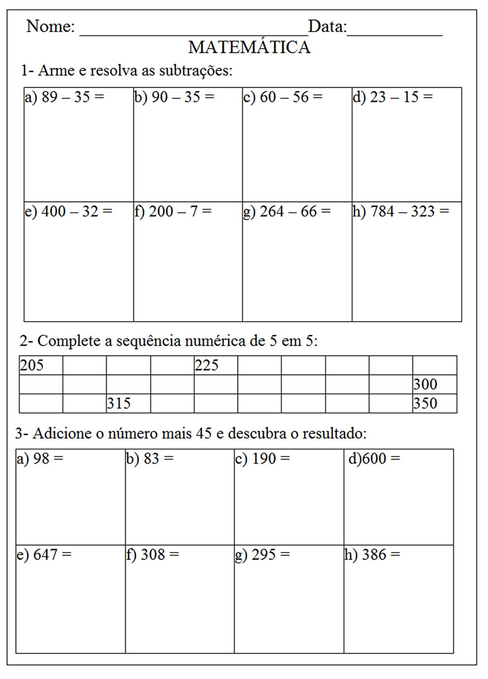 ATIVIDADES DE MATEMÁTICA 5° Ano → Melhores Ideias para Imprimir