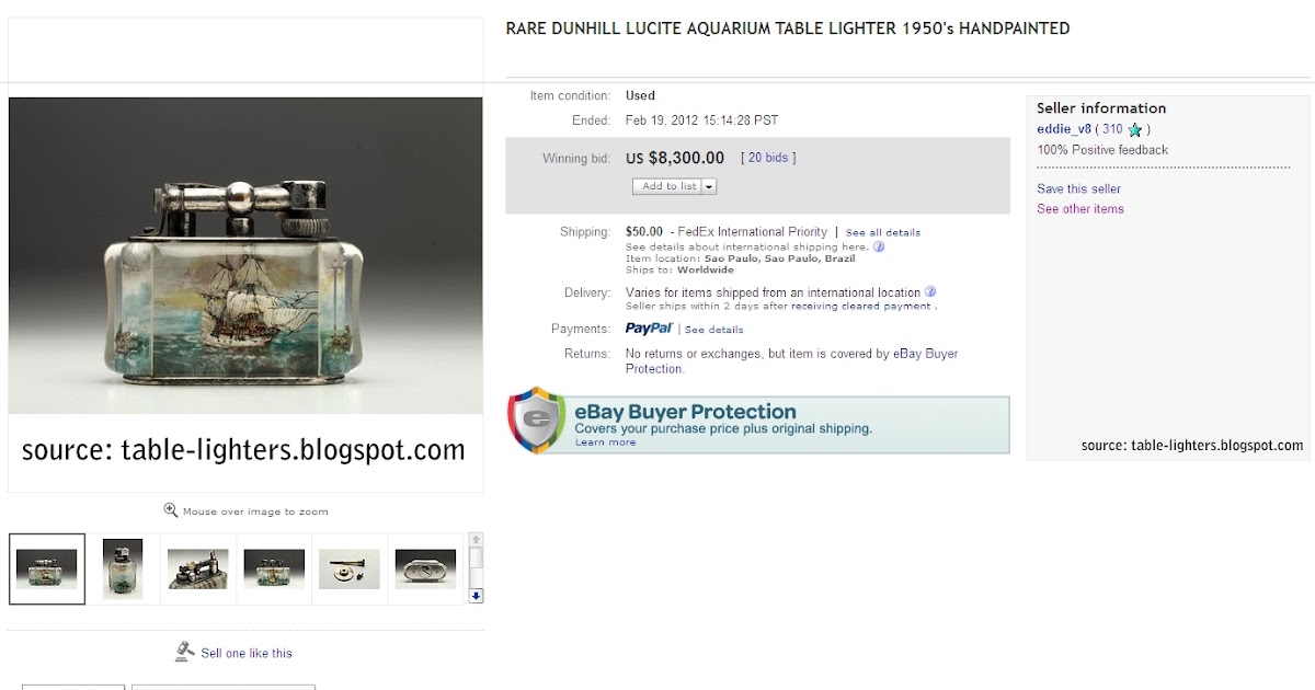 Table lighters collectors' guide eBay 8,300 for a Dunhill Aquarium