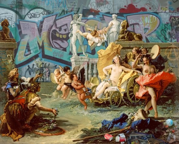 Pinturas clássicas reimaginadas com elementos contemporâneos como pichações, de Marco Battaglini Marco Battaglini pinturas clássicas com elementos contemporâneos pichações