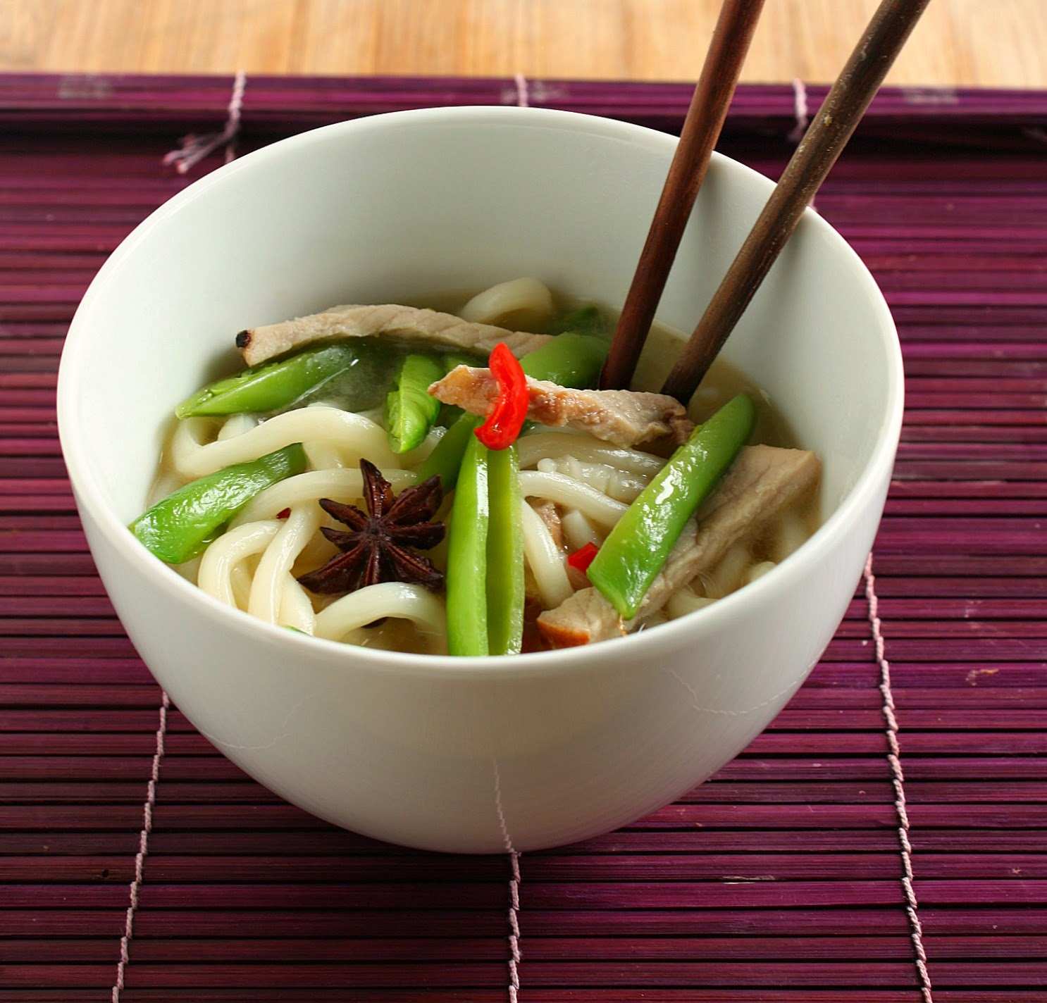 Vanilla Clouds and Lemon Drops Pork & Udon Noodle Soup