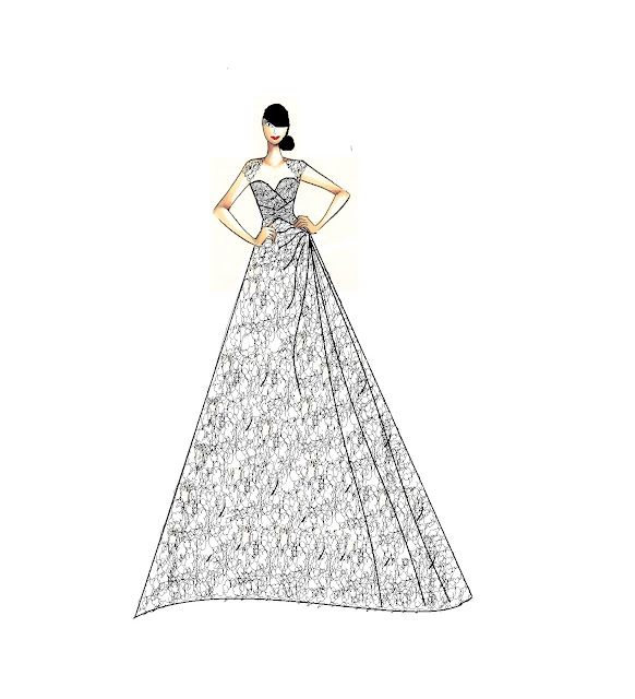 Lace Cap Sleeve Sweetheart Neckline A-Line Wedding Dress plus side pleats