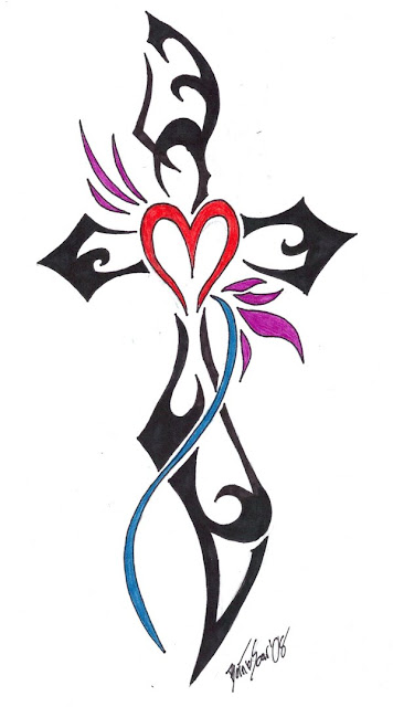Tribal Cross Heart tattoo Hot and sexy cross tribal tattoos give love tough with heart