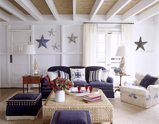 Chic Home Idea: Nautical style living room in white and blue