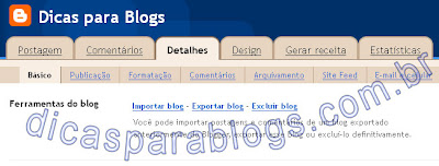 importar e exportar blog