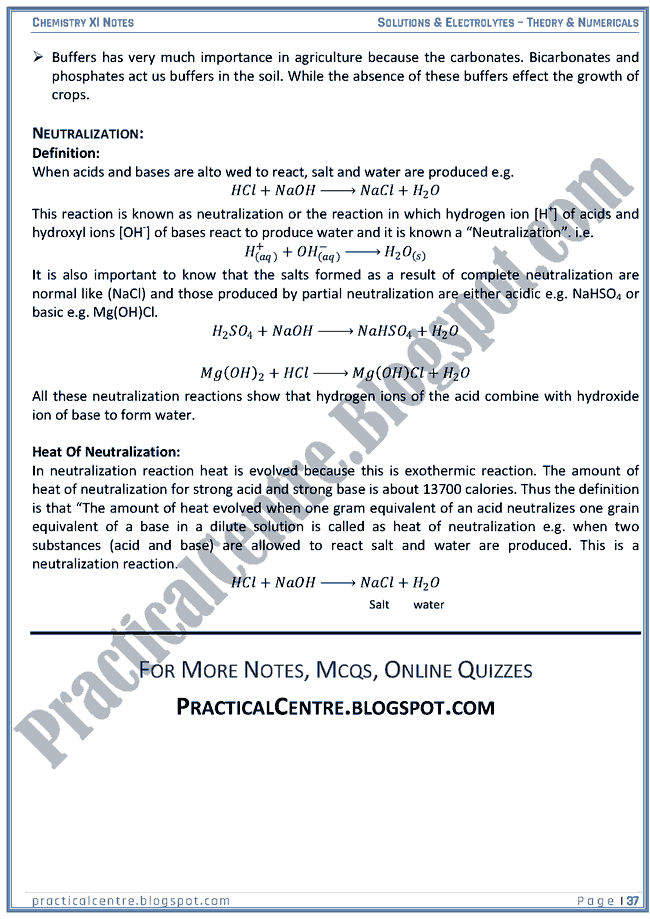 Solutions And Electrolytes - Theory And Numericals (Examples And Problems) - Chemistry XI