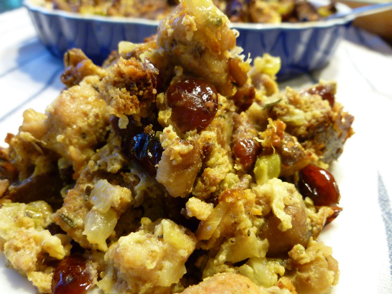 Sausage Dressing (Stuffing) with Apples, Dried Cherries and Chestnuts