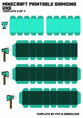 Minecraft papercraft diamond axe - Template 2 of 4 Minecraft papercraft diamond axe - Template 2 of 4