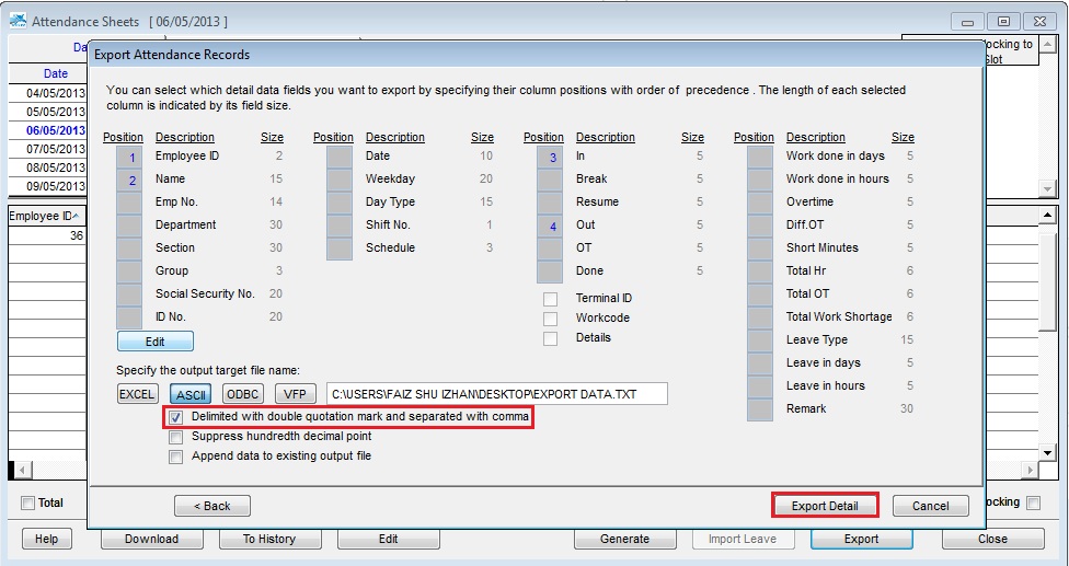 exporting data from attendance sheet into csv format in tcms v2 contoh attendance list