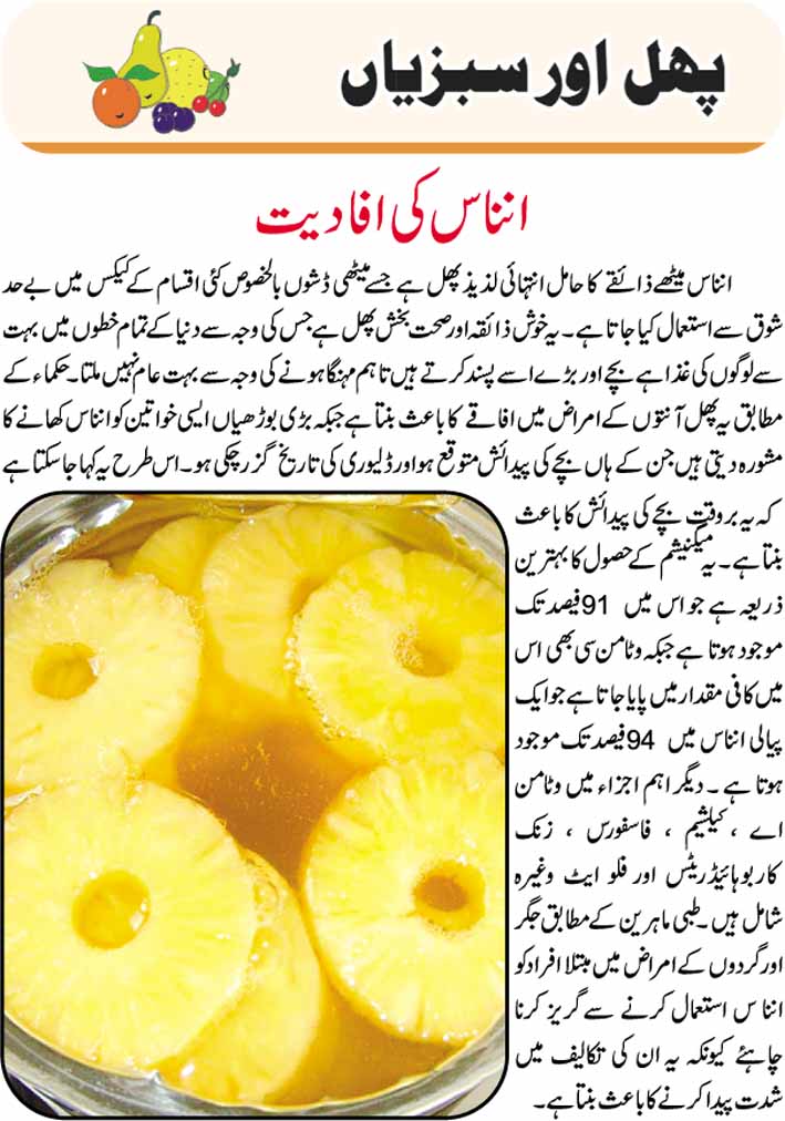 Ananas Pineapple Benefits In Urdu (Faiday, Fawaid, Tareeqa, Tarika, Fazilat) Hindi