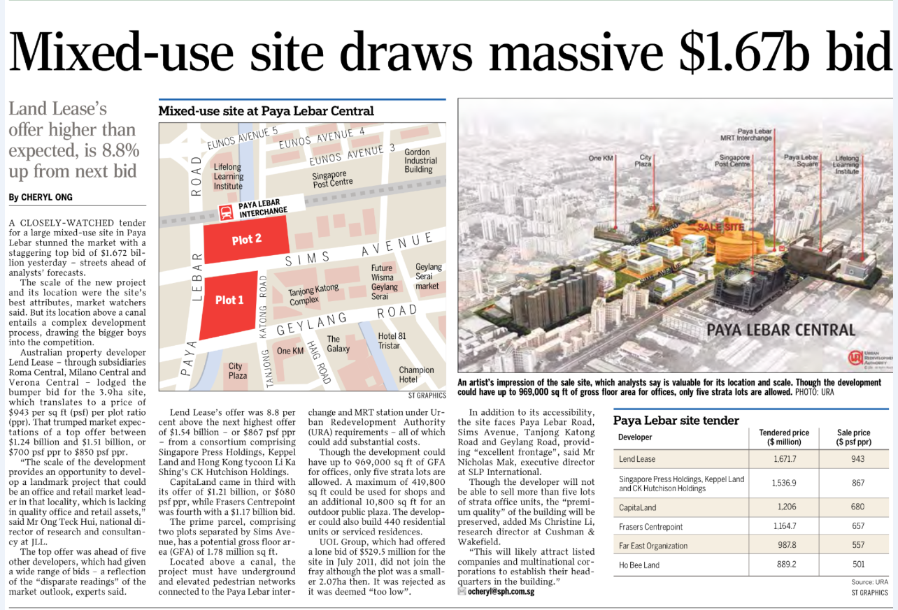 Mixed-use sites draws massive $1.67b bid - Government Land Sale (GSL)