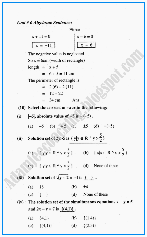 algebraic-sentences-question-answers-mathematics-10th