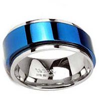 Highly Polished Stainless Steel Ring with Blue Plated Center For Men back View