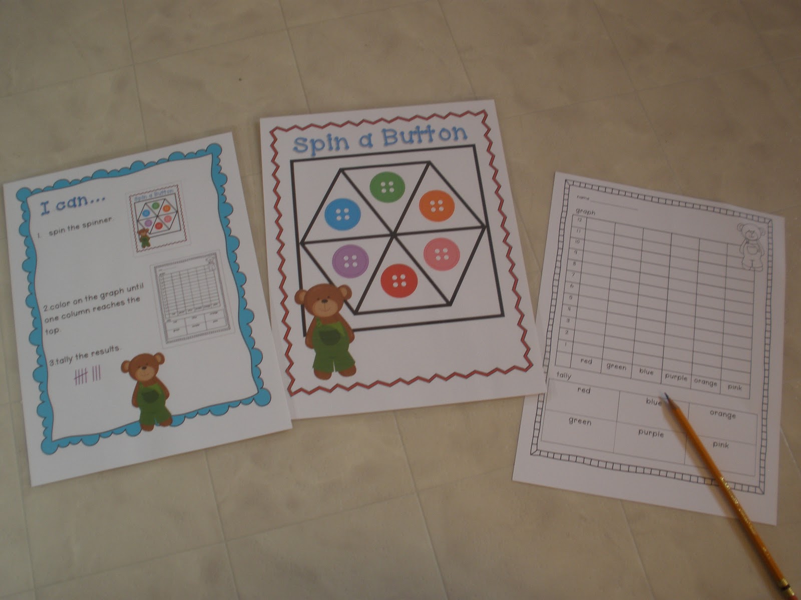 Teach With Laughter Buttons Spin (or Roll), Tally & Graph and a FREEBIE