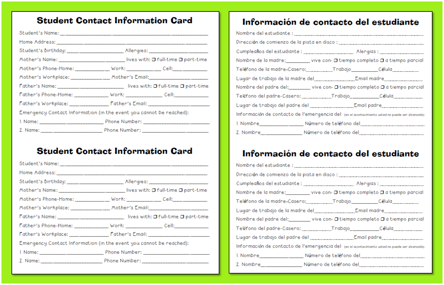 personal information card template