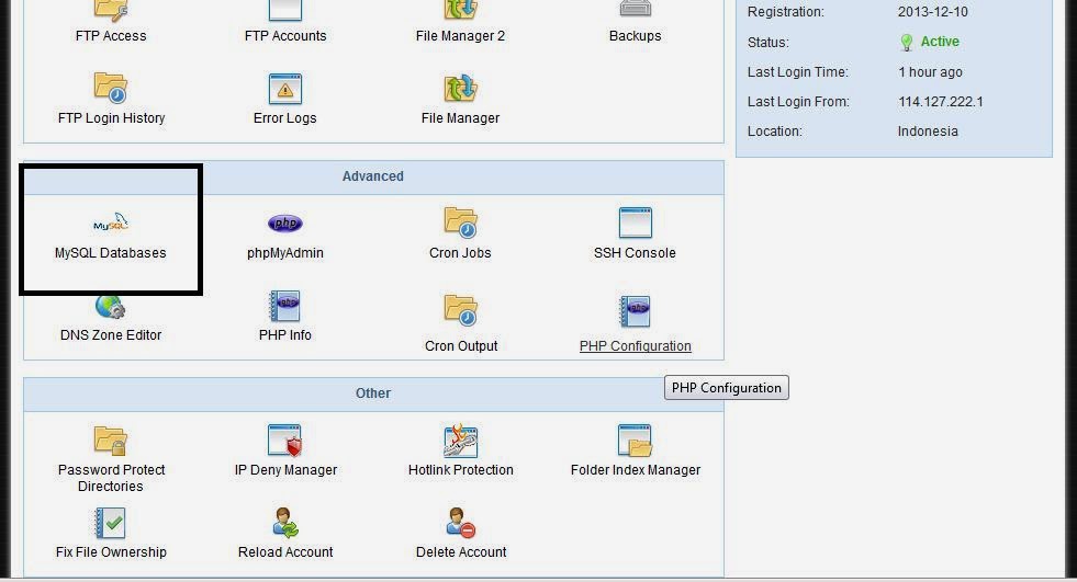setup database untuk website