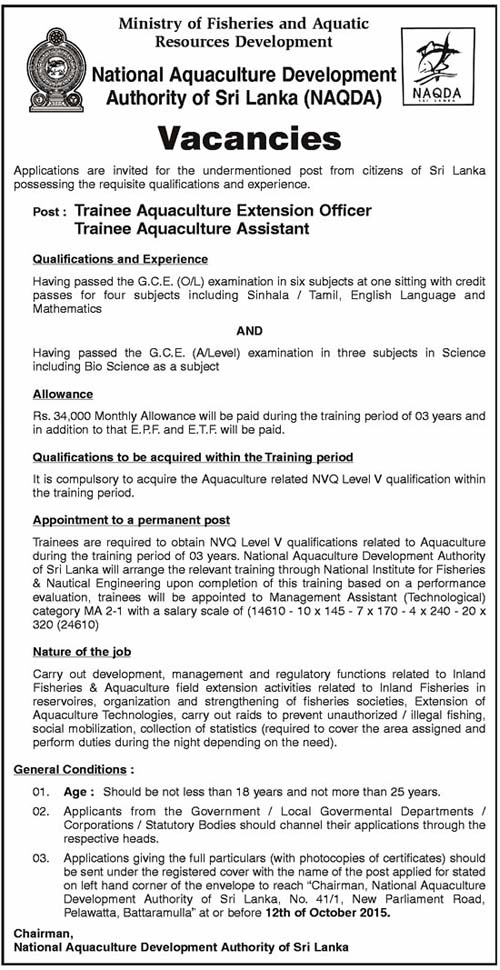 Vacancies at National Aquaculture Development Authority