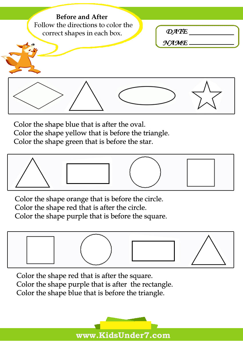 Kids Under 22: Before and After Worksheets Within Following Directions Worksheet Kindergarten