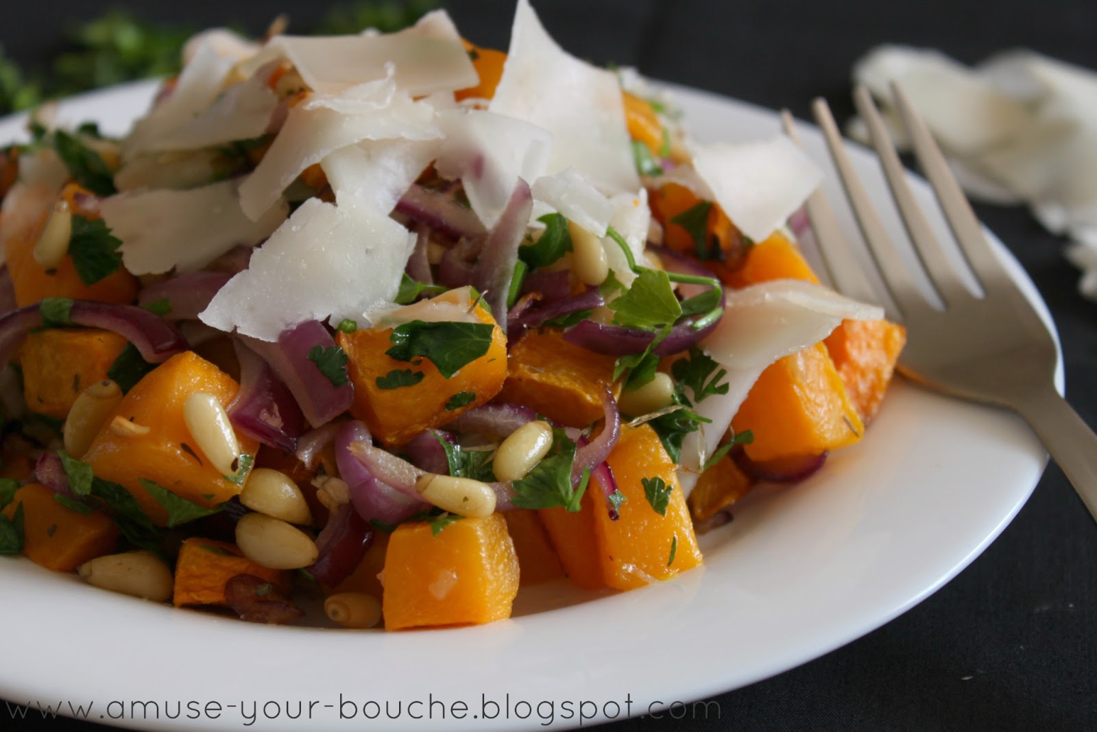 Roasted butternut squash salad with goat's cheese Amuse Your Bouche