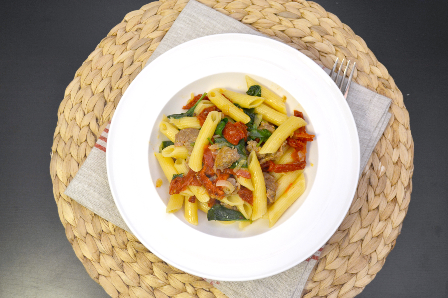 K&K Test Kitchen 5 Meals under 50 Pasta with Turkey Sausage, Spinach