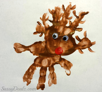 paint handprint reindeer art project for christmas