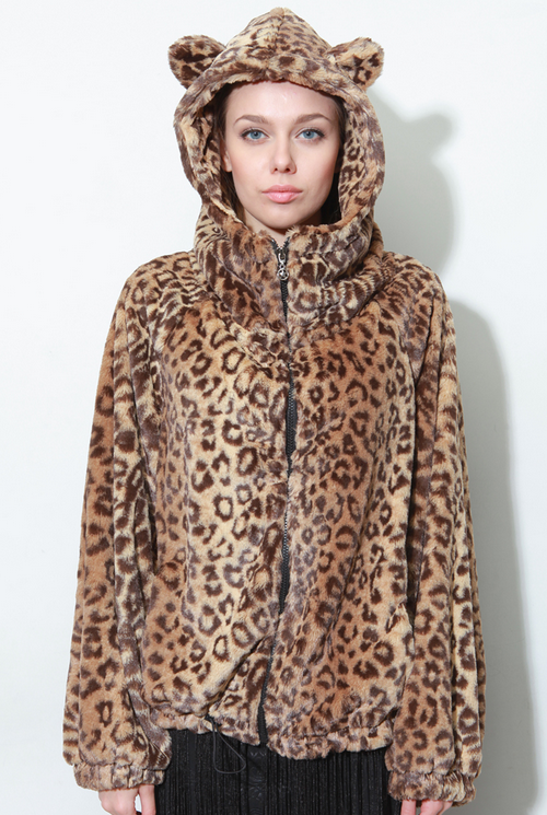 Leopard Print Cat-Eared Hoodie Jacket