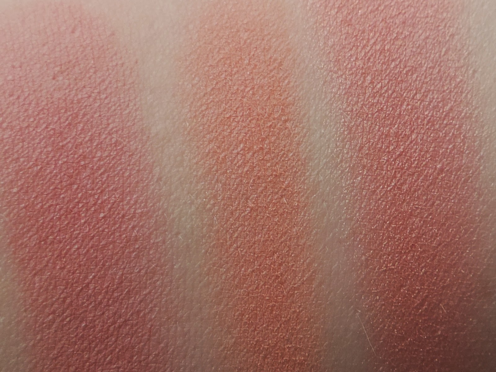 Swatches of Makeup Geek blush (from left) Spell Bound, Bliss, Romance