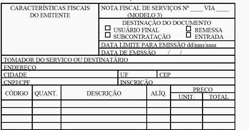 modelo de nota fiscal para prestadores de servi 231 os modelo de nota fiscal